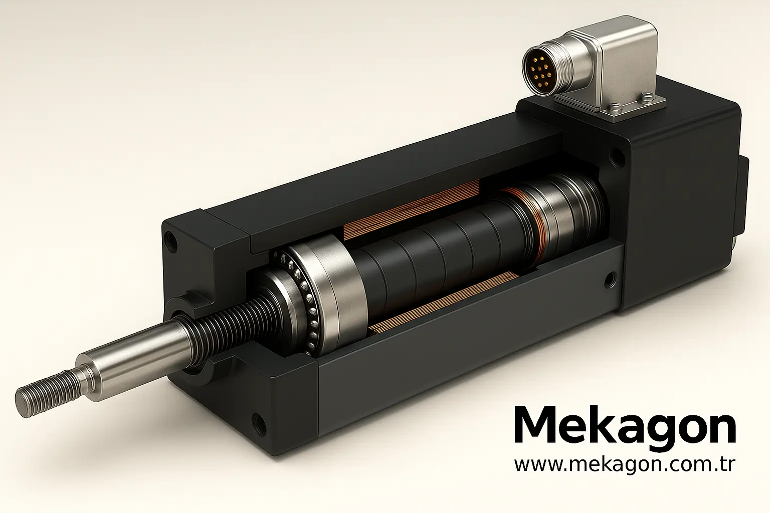 Roller Screw Aktüatör 3D Kesit Renderı